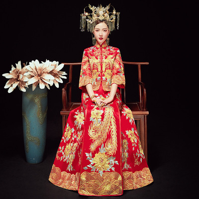 Bridal Chinese wedding dress oriental retro qipao dresses bride wedding party dragon and Phoenix dresses