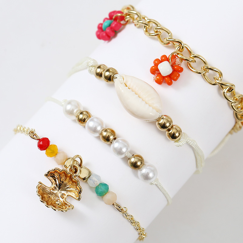 Beach Bohemia Style Hand-woven Flower Shell Rice Bead Trend Pearl Multi-layer Bracelet display picture 4