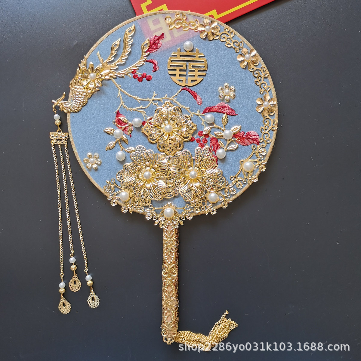 中式结婚新娘团扇秀禾团扇婚礼手捧花diy材料包喜扇成品龙凤褂