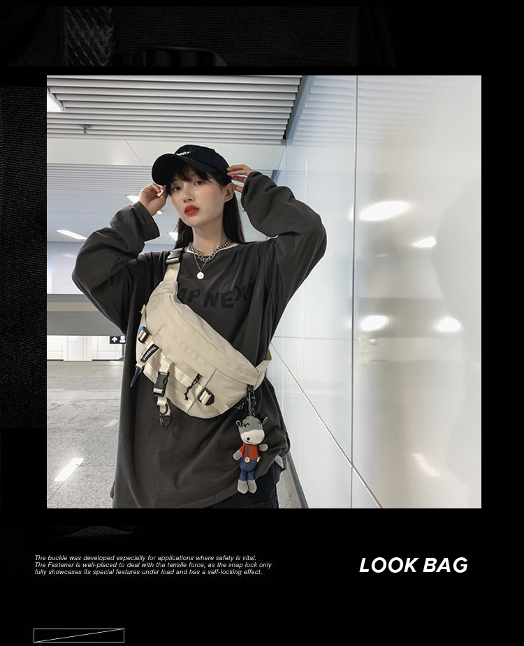 Japanese Harajuku Black Workwear Chest Bag Men's Korean Ins Retro Street Trendy Match Girl's Crossbody Bag Student Waist Bag display picture 18