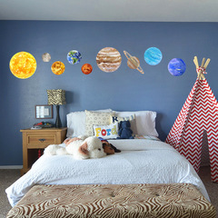 梵汐噴繪新款 水彩九大行星牆貼 書房客廳背景牆自粘貼畫 FX64041