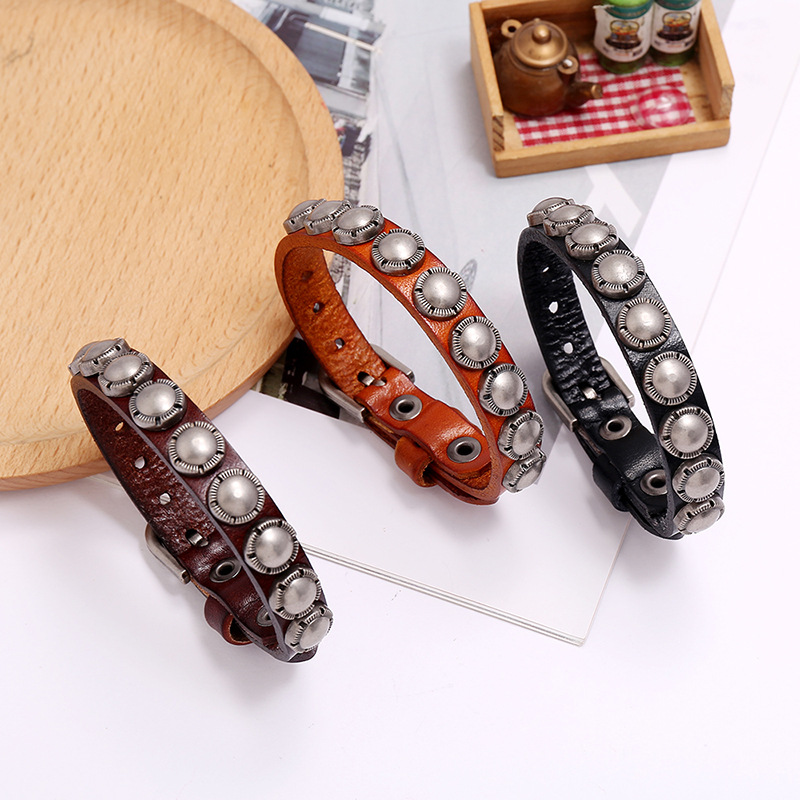 Punk Jewelry Retro Fashion Men's Leather Bracelet Wholesale Nihaojewelry display picture 1