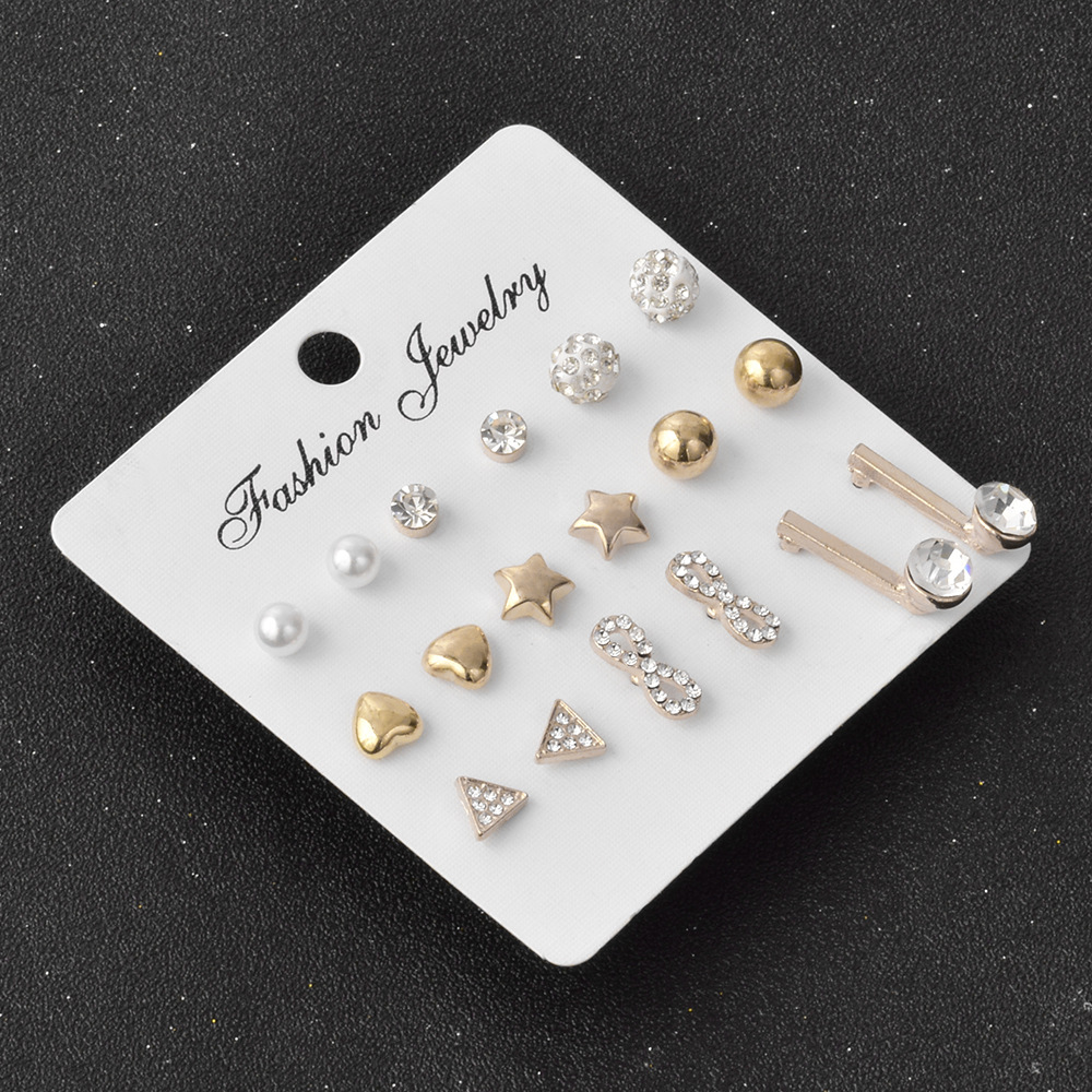 Diamond-studded Star Earring 9-piece Set display picture 4