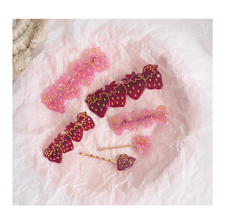 Cute Strawberry Barrettes Korean Pink Headdress Hairpin Bang Clip Bar Hairclip display picture 6