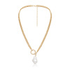 Fashionable necklace from pearl, metal chain, universal pendant, European style, simple and elegant design