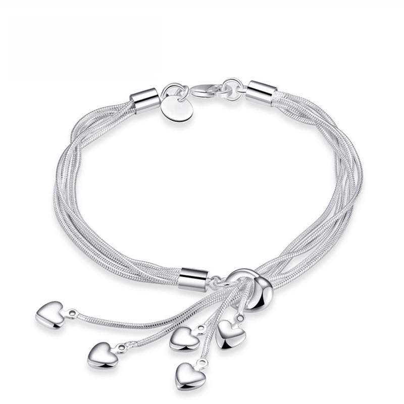 Silver Plated Heart Tassel Necklace And Bracelet Jewellery Set_voghion.com