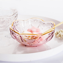 日式創意金邊玻璃碗浮雕甜品碗燕窩碗糖水湯碗湯盅家用雪糕沙拉碗