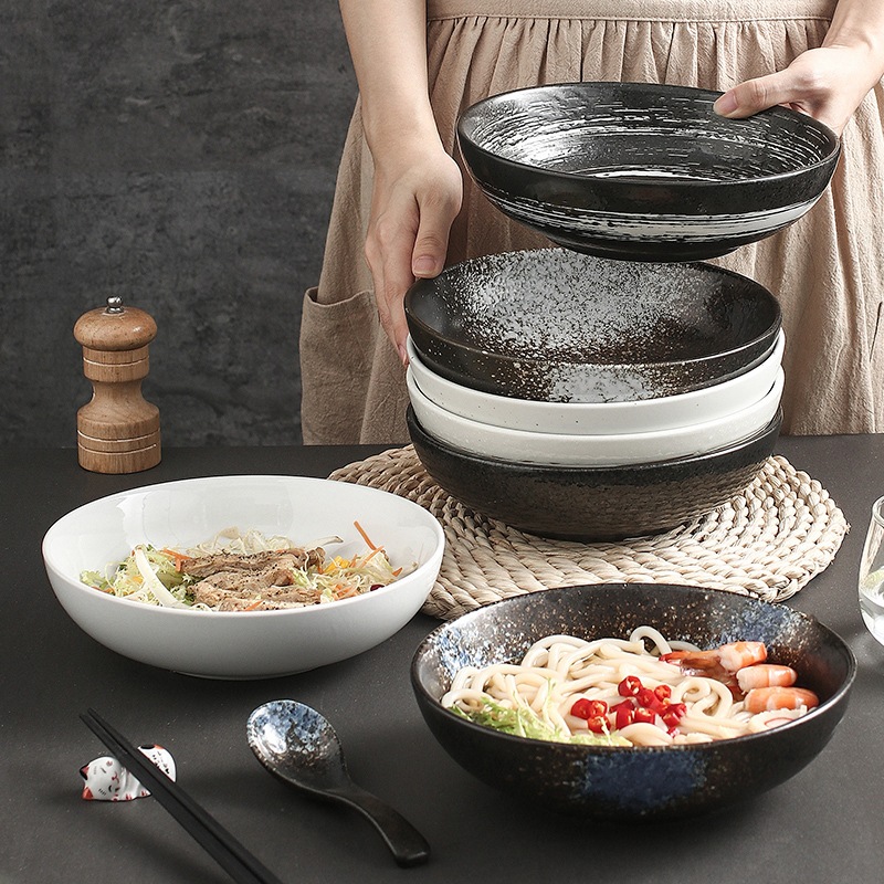 陶瓷面碗日式装菜碗家用浅碗创意餐具面馆餐厅拉面碗汤面碗-阿里巴巴