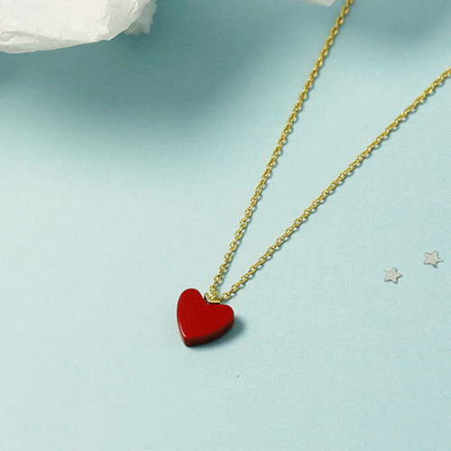 New Korean simple red heart collarbone chain agate stone love heart pendant handmade minimalist red stone cross chain necklace