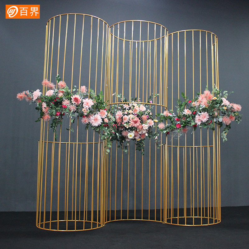 百界新款婚庆道具铁艺线条半圆屏风婚礼可插花摆件路引百搭组合