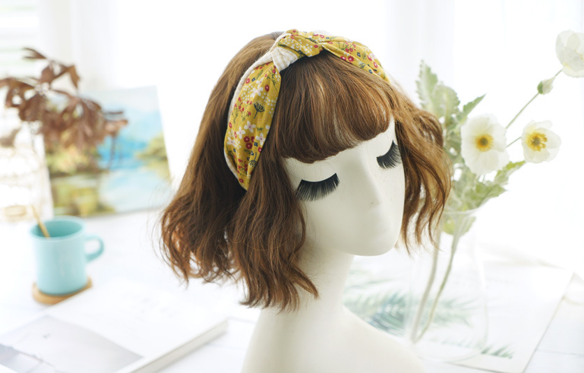Korean Fashion Cute Floral Plaid Color Matching Wide-brimmed Fabric Knotted Headband display picture 7