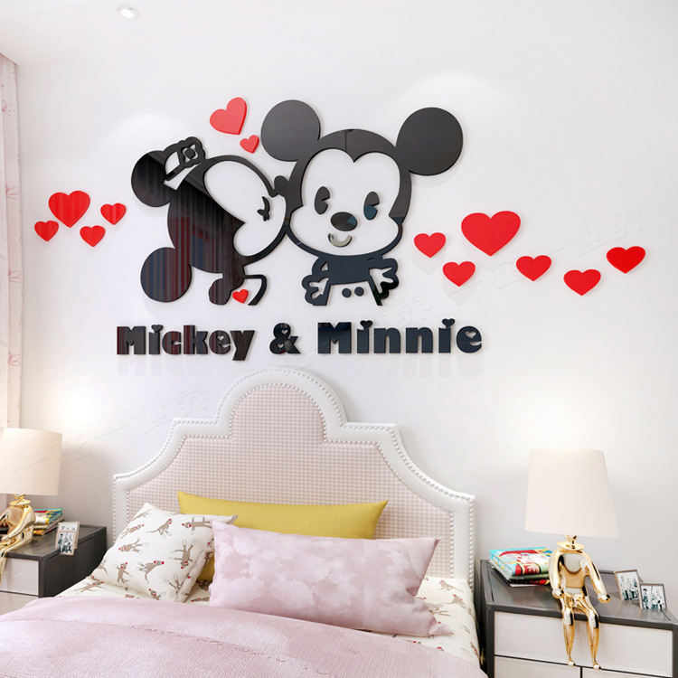 Mickey Children's Room decorate 3d three-dimensional Wall stickers Acrylic bedroom Bedside Cartoon television background Wall