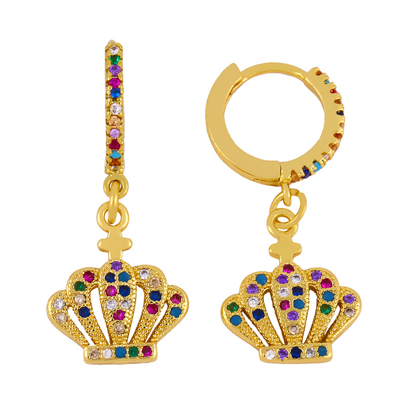 New Fashion Crown Earrings Diamond Rainbow Jewelry Hip Hop Earrings Wholesale display picture 6