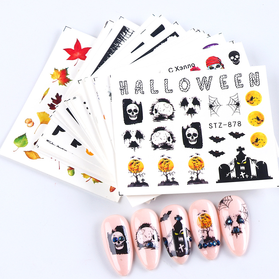 Suministro transfronterizo de pegatinas de uñas ins mariposa fruta encaje flores de colores plata caliente Navidad Halloween marca de agua pegatinas