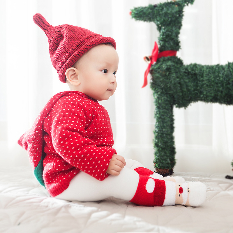Calcetines de navidad para bebés otoño e invierno engrosados forrados de lana cálida caja de regalo bebé recién nacido bebé tubo largo vacaciones calcetines rojos
