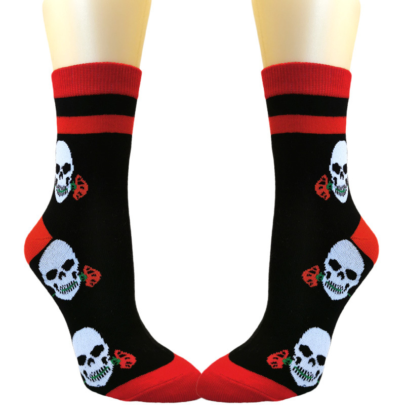 Unisex Fashion Rose Skull Cotton Blending Jacquard Crew Socks A Pair display picture 2