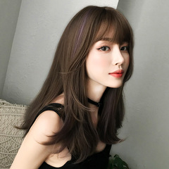 Japanese and Korean new wigs for women with long hair, gradient highlights, clavicle hair, air bangs, whole headgear, Internet celebrity full headgear