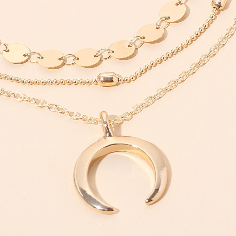 100g Weight Necklace Classification Women'S Gender Gold, Silver Color Hot Selling Crescent Personality Multi-layered Necklace Wholesale 5