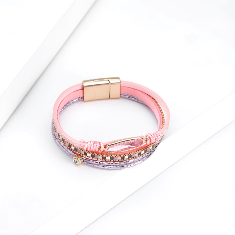 Bohemian Fashion Crystal Magnetic Buckle Leather Bracelet display picture 6