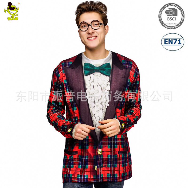 Christmas Carnival Fancy Dress Costume Adult Men 3D Print Colorful Tuxedo T-shirt Costume