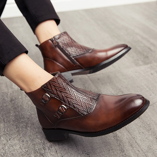 2020 Autumn and Winter New Fashion High-top Leather Shoes Men's British Retro Martin Boots Increased Men's Boots Korean Fashionable Short Boots