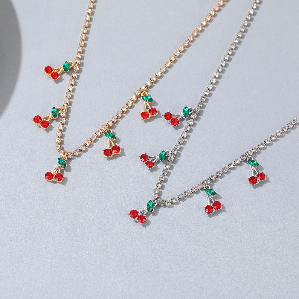 Cherry Pattern Lady Shiny Cherry Gold Plated Silver Plated Rhinestones Alloy Wholesale
