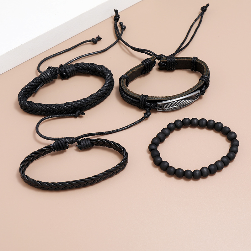 Fashion creative new hand-woven cowhide four-piece leather bracelet