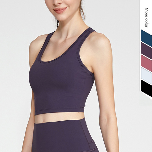 New European and American Amazon naked yoga sports vest for women shock-proof fitness running push-up beautiful back sports bra