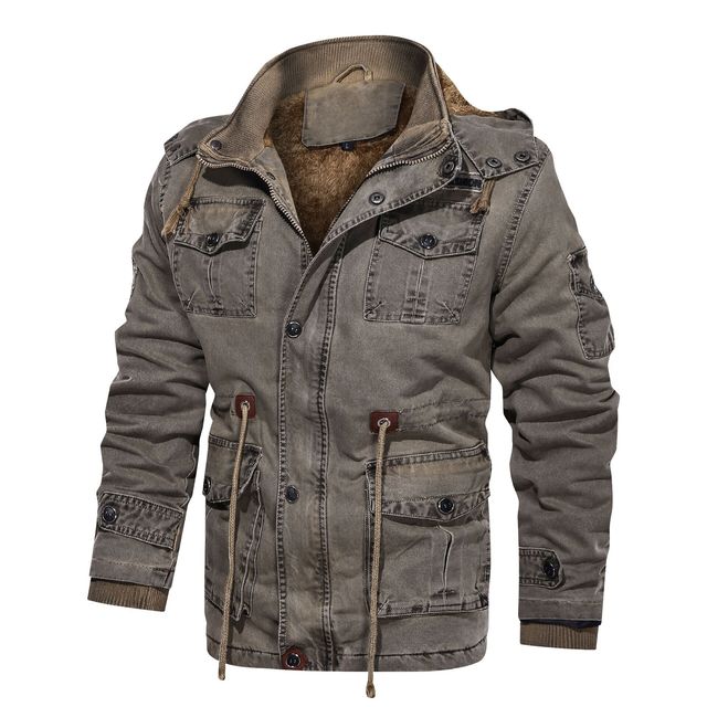 Men’s hooded mid length washed plush jacket for men in autumn and winter