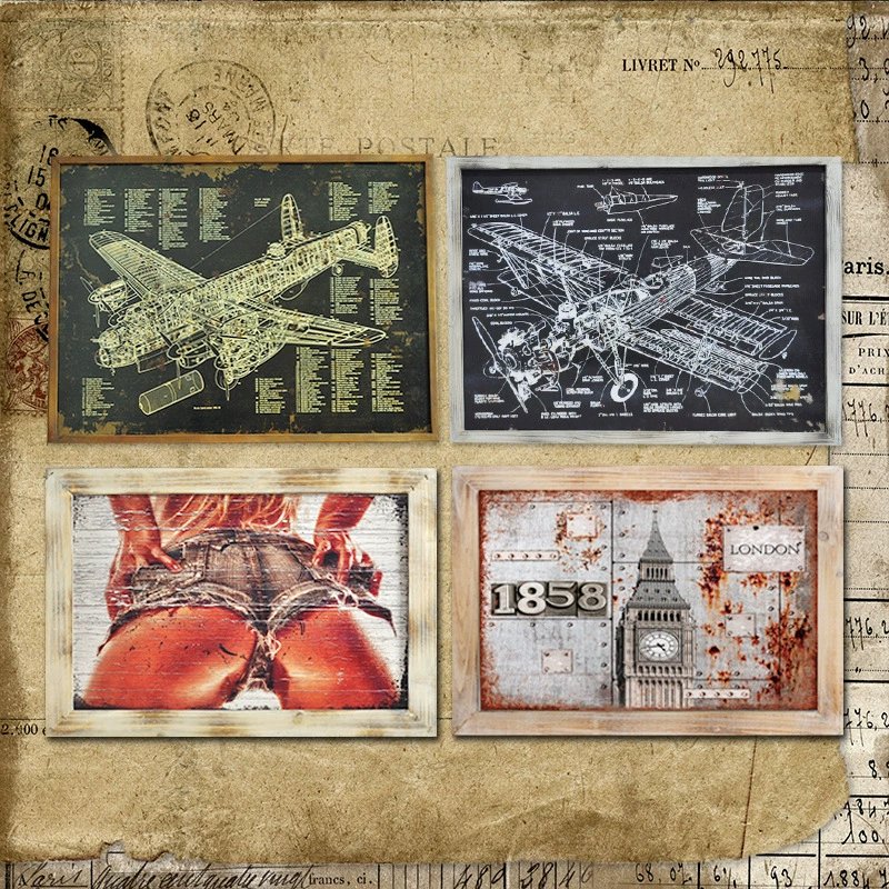 Retro industrial wind wood board painting wall -mounted creative home living room bar background wall decorative painting wall hanging painting