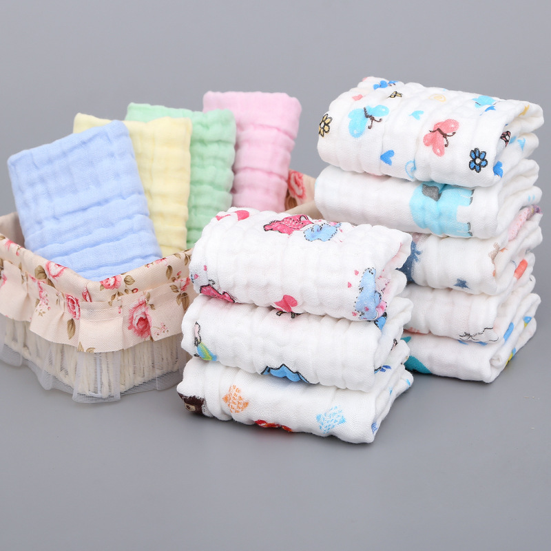 6-Layer Baby Towel Pleated Square Towel 30*30cm Small Face Towel Gauze Factory Direct Sale Square Cartoon