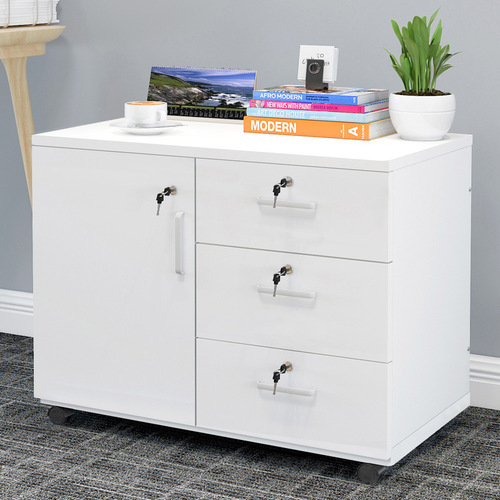Thickened wooden office cabinet, floor-standing filing cabinet with lock, three-drawer filing cabinet, storage, mobile under-desk cabinet