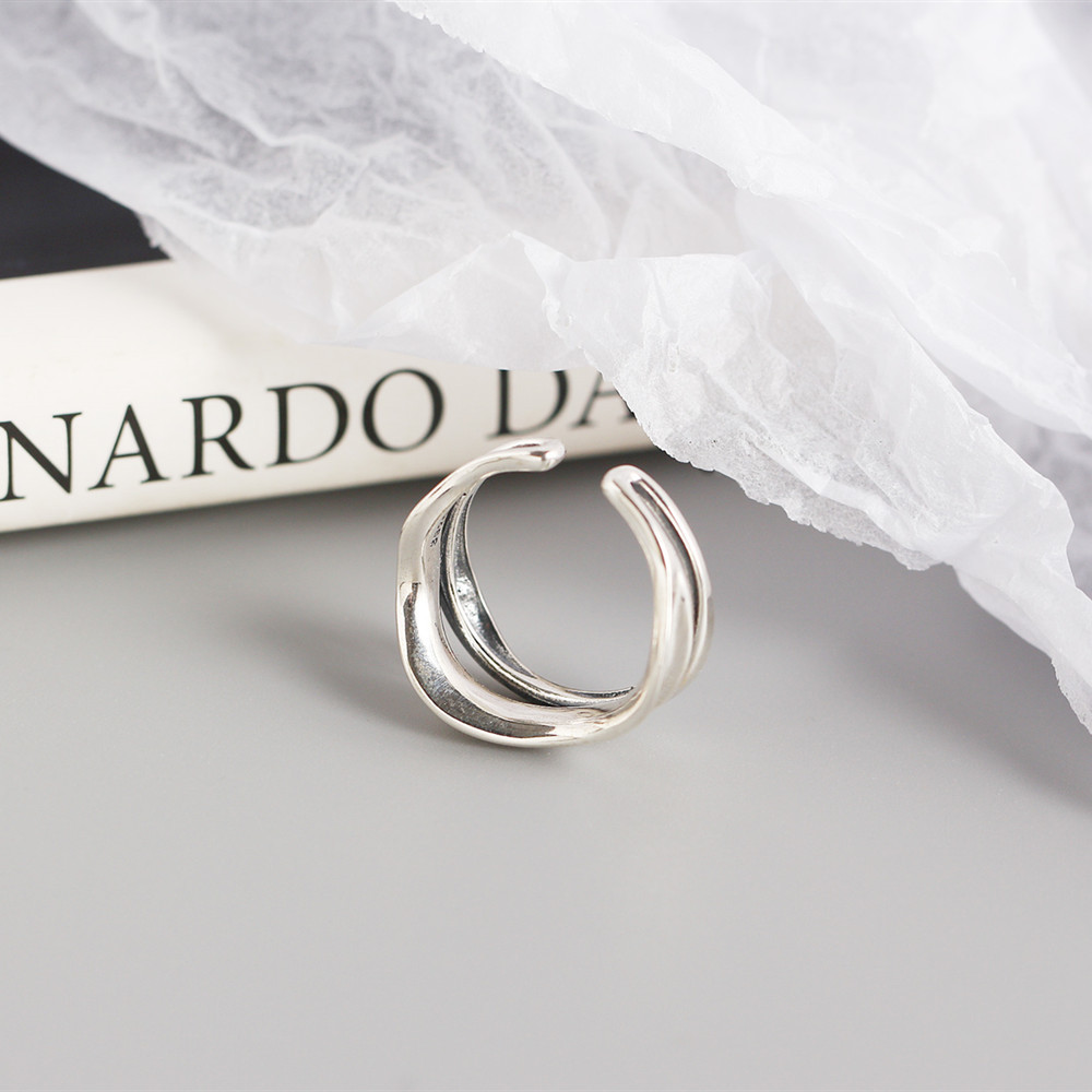 Japanese and Korean version of S925 sterling silver personality minimalist concave-convex double-lay