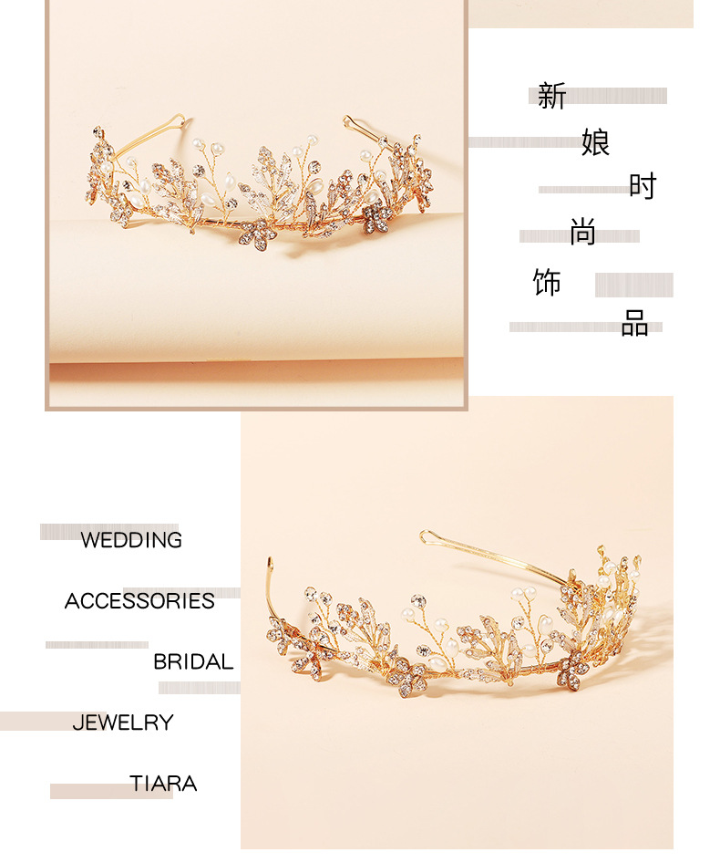 Creative Wedding Hand Erected Crown  Dress  Handmade Flower Pearl Headband display picture 1