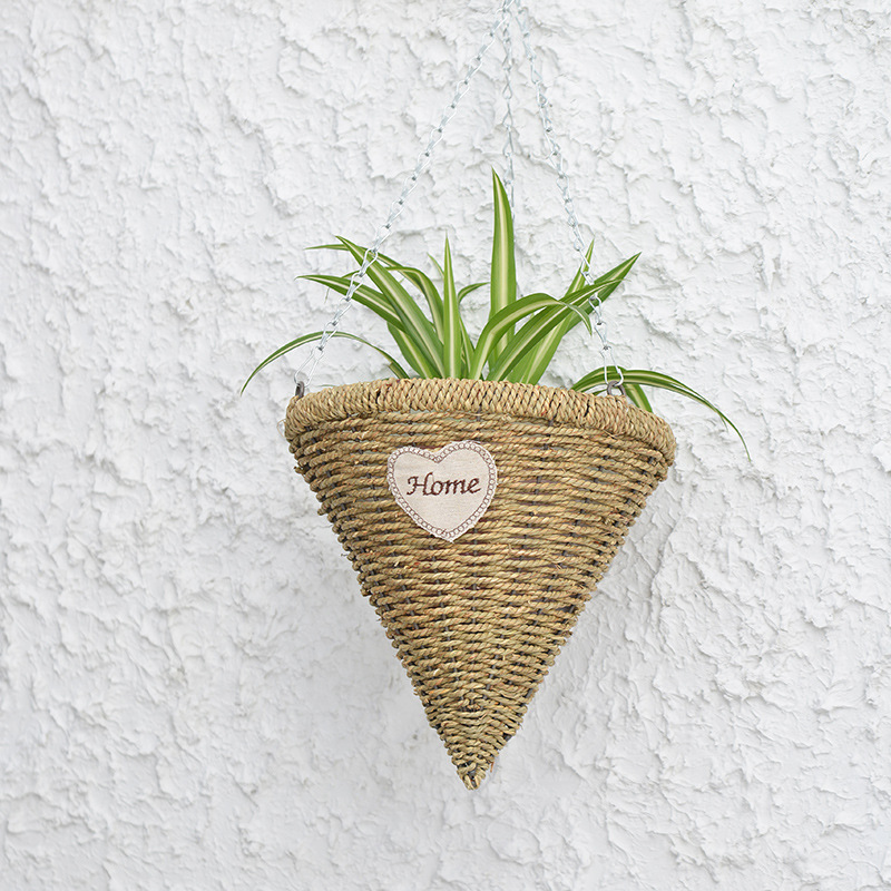 Directo de fábrica cesta de flores de paja tejido nórdico hecho a mano mimbre ratán jardín decoración boda flor cesta flor maceta
