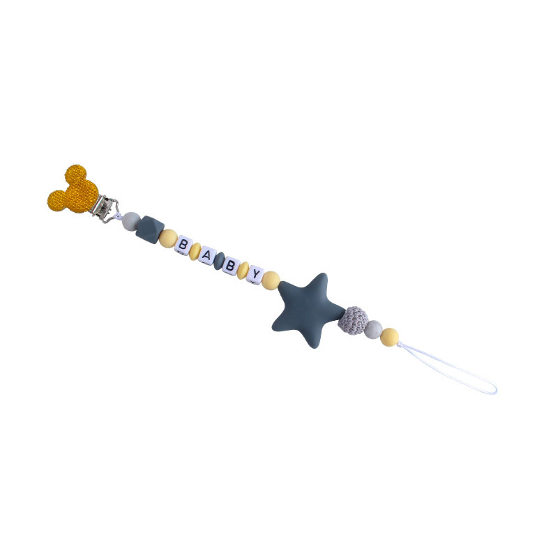 Suministros para bebés Mickey chupete clip calmante Cadena de chupete de silicona Big Star mordedor cadena anti-caída nombre del bebé