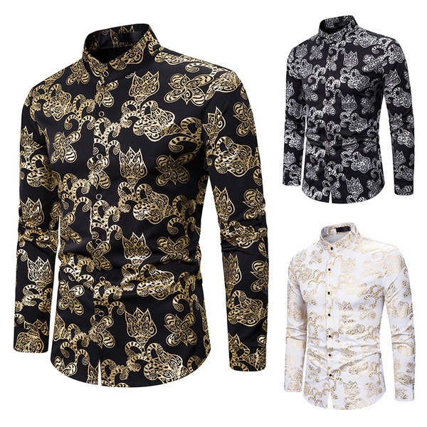 Retro court style nightclub European men’s long sleeve gilt shirt