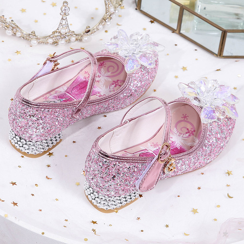 Frozen Princess Shoes  Autumn New Rhinestone Shoes Velcro Sequin Children's Shoes Low Heels Dropshipping