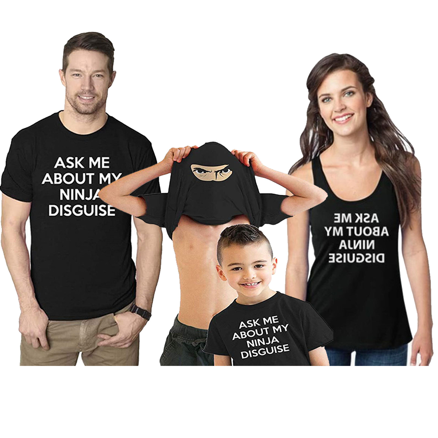 Father Son Short Sleeve Letter Cartoon Fire Shadow Mask Ninja Turtle Top Family Parent Son Ninja T-shirt_voghion.com
