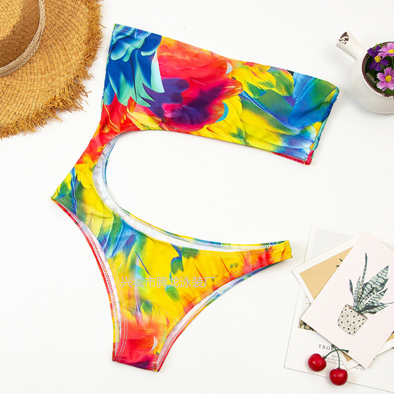 irregular printing tube top sexy one-piece swimsuit  NSHL42433