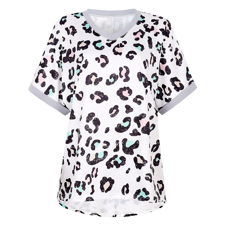 loose V-neck short-sleeved printed T-shirt NSKX6055