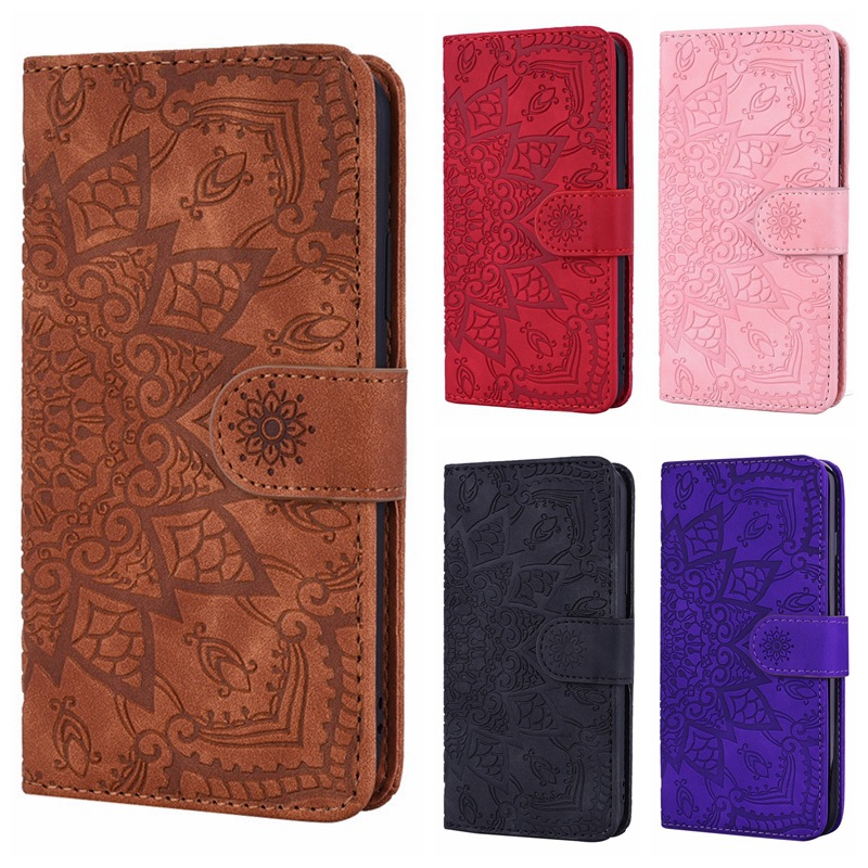 Étui en cuir gaufré tournesol pour iPhone 15, S23, petit motif de vache, Double pli, riz rouge, note 20, Google_voghion.com