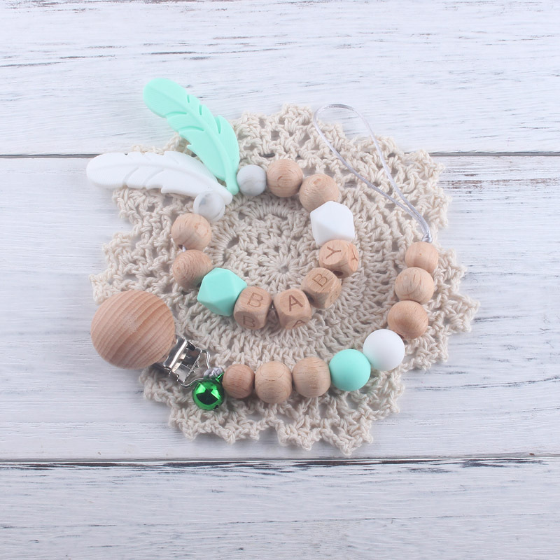 Baby Beech Cadena de chupete de silicona Cadena de molienda de dientes de bebé calmante cadena anti-caída cadena anti-perdida con Bell