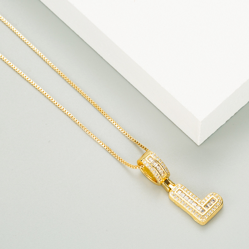 white gem  copper plated real gold 26 English letters necklace