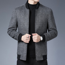 2021秋冬男士羊毛大衣外穿青年时尚韩版休闲男修身格子外套批发