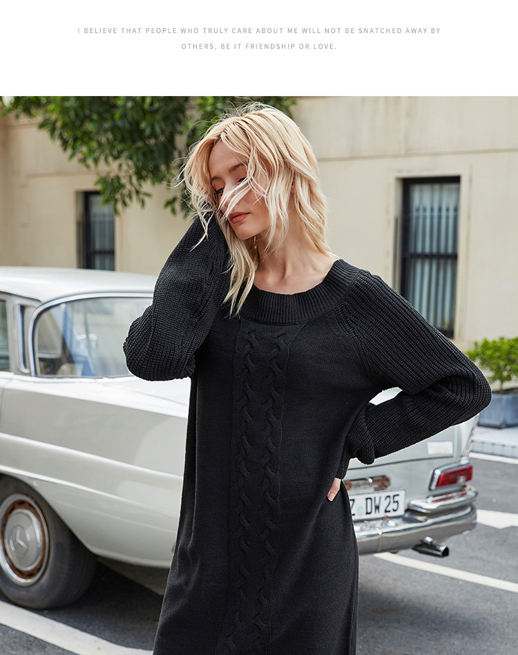 hot models plus size women s solid color base sweater autumn and winter long knitted dress NSYH7174