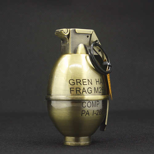 Medium ZL805 electroplated oval grenade keychain pendant lighter red fire windproof creative military ornament