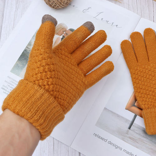 Factory direct sales winter jacquard touch screen plus velvet thickened couples warm gloves for male and female students