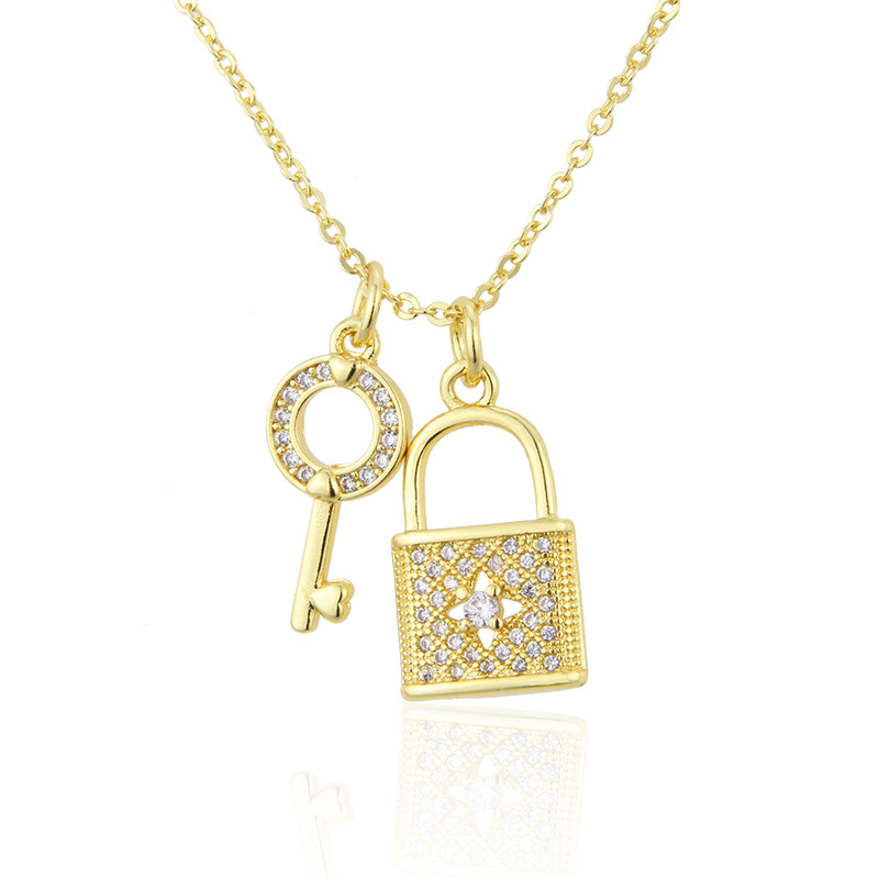 Inlaid Zirconium Key Lock Diamond Pendant Necklace display picture 1