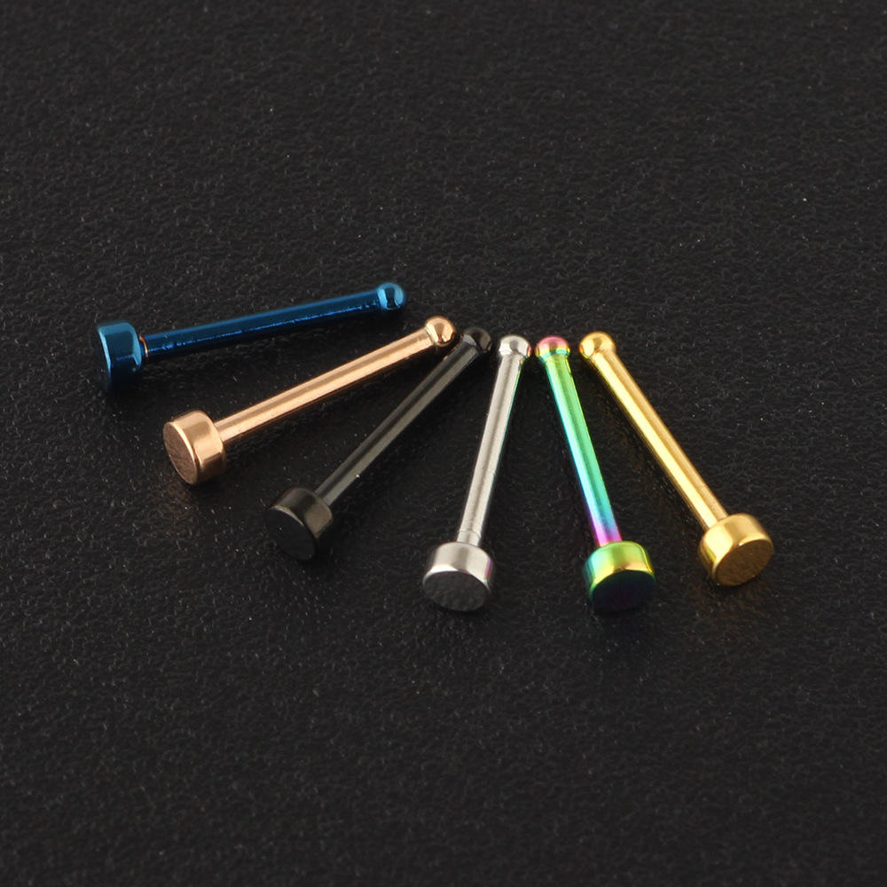 Rose Gold Geometric Flat Nose Stud - 316L Surgical Steel Straight/Curved Nose Ring for Nostril Piercing detail image 8